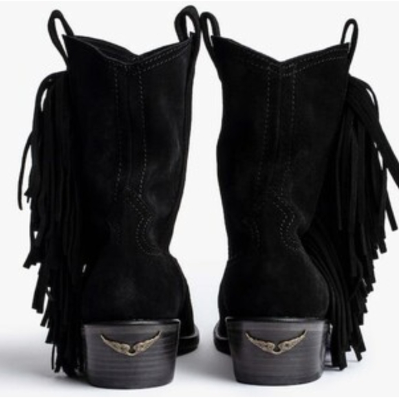 Zadig & Voltaire Pilar High Suede Fringe Western Boots - Picture 1 of 12